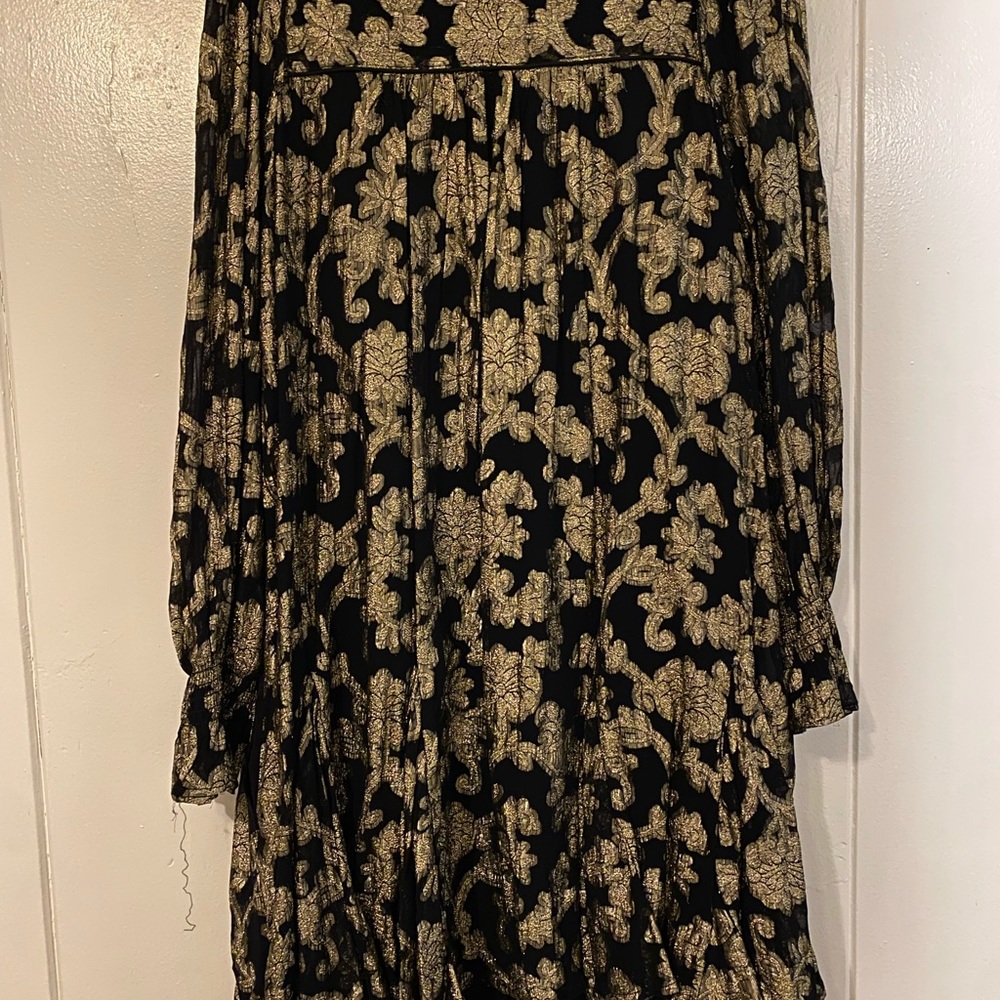 Anthropologie black & gold swing dress